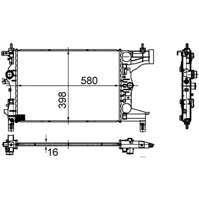 Abbildung von MAHLE ORIGINAL CR 945 000S Kühler, Motorkühlung 580 397 16 ohne Sensor Kühlrippen gelötet CHEVROLET: Cruze Limousine, Kombi, Orlando