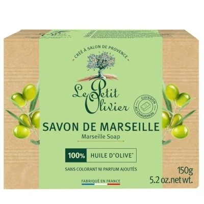Abbildung von LE PETIT OLIVIER Feste Seife aus Marseille, mit Olivenöl 72% pflanzliches Öl traditionelle Herstellung ohne Duftstoffe oder Farbstoffe 150 g