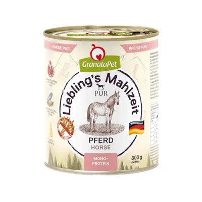 Abbildung von GranataPet Liebling&#039;s Mahlzeit Pferd PUR, Nassfutter für Hunde, Hundefutter ohne Getreide &amp; Zuckerzusätze, Alleinfuttermittel mit hohem Fleischanteil hochwertigen Ölen, 6 x 800 g