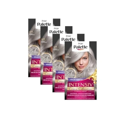Abbildung von POLY PALETTE Intensiv Creme Coloration U71 Kühles Silbergrau (4 x 115 ml), permanente für bis zu 8 Wochen intensiven Farbglanz &amp; 100% Grauabdeckung