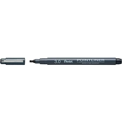 Abbildung von Pentel Pointliner Calligraphy S20P C30A, Fineliner mit metallgefasster Kalligraphiespitze, schwarz, wasserfest und lichtecht, 3.0 mm, VE=12 Stück