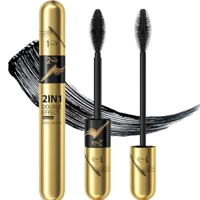 Abbildung von Jeffbaubl+Hellokiss Wimperntusche Wasserfest Schwarz, 2 In 1 4D Seidenfaser Wimperntusche, Langlebig Dicke Wimpern Mascara, Wischfest Und Nicht Verklumpend Für Augen Make Up
