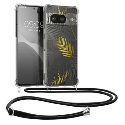 Abbildung von kwmobile Necklace Case kompatibel mit Google Pixel 8 Hülle Silikon Cover Handykette Gelb Grau Transparent Dschungel