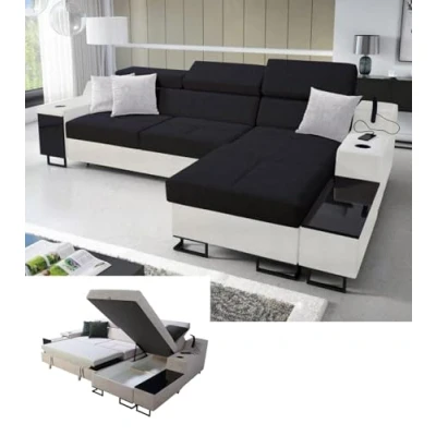 Abbildung von All4All Ecksofa Fosti Schalffunktion Bettkasten Polstersofa Komfort L Form Couch Eckcouch Schlafsofa 293x185x100cm 26 Sawana 14 mit weißem Kunstleder, Rechts