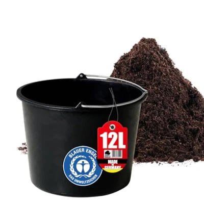 Abbildung von BigDean Baueimer 12l Mörteleimer mit Henkel Eimer für Baustelle &amp; Garten Stabiler Wasserkübel, Betoneimer Skala, Blauer Engel, Made in Germany