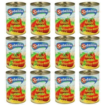 Abbildung von Solania San Marzano DOP ganze geschälte Tomaten in der Dose, 12x400g, ideal für Pizza und Pasta. Vorteilspackung.