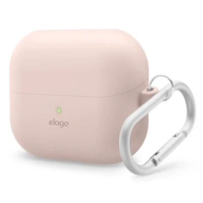 Abbildung von elago Kompatibel mit Samsung Galaxy Buds 3 Hülle &amp; Pro Hülle, Premium Silikonhülle Karabiner, Vollständiger Schutz, Drahtloses Laden, Kopfhörer Zubehör, für Männer, Frauen (Sandrosa)