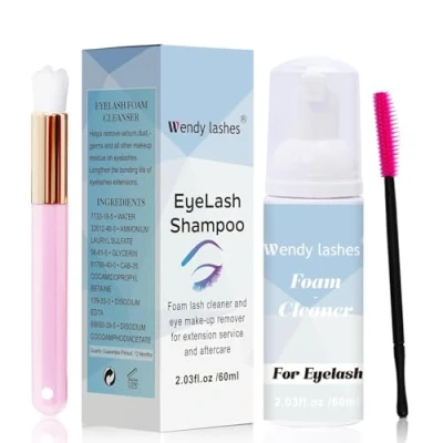 Abbildung von Wimpernshampoo für Wimpernverlängerung 60ml Lash Extension Shampoo Schaumreiniger Wimpernschaum Salon Wimpernpflege Wimpernextension Reinigung mit 2 Bürsten