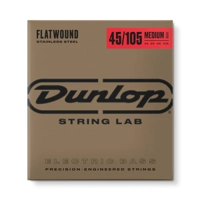 Abbildung von Dunlop Basssaiten mit flachem Boden aus rostfreiem Stahl, mittlere Mensur 45 105