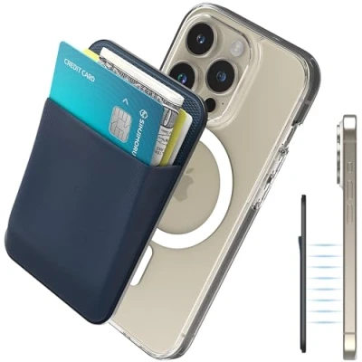 Abbildung von Sinjimoru Rutschfester Magnetischer Handy Kartenhalter für MagSafe, Kreditkartenetui Wallet Magnetic Card Holder kompatibel mit iPhone 16 15 14 13 12 Reihe. M Basic Navy