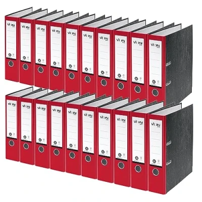Abbildung von VON Leitz Ordner A4, 20er Pack, 100 % Recyclingpapier, 80 mm Rückenbreite, Für 600 Blatt, Blauer Engel &amp; FSC zertifiziert, Schule, Studium Zuhause, Rot, 10530025
