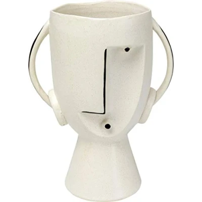 Abbildung von Kare Design Vase Face Pot, Weiß, Deko Vase, Blumenvase, Keramik, handbemalt, Unikat, 30x23x16 cm (H/B/T)