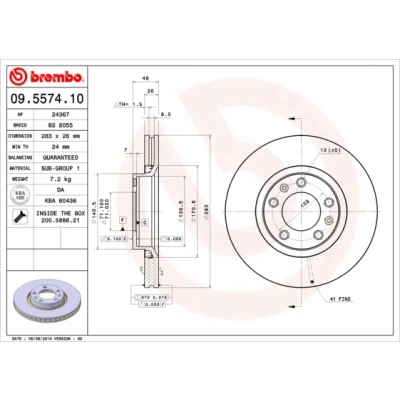 Abbildung von BREMBO 09.5574.10 Bremsscheibe 283 26 5 innenbelüftet mit Schrauben PEUGEOT: 508 I SW, 407 Limousine, CITROËN: XM Schrägheck