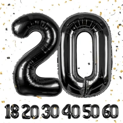 Abbildung von 20 Geburtstag Deko zahlen luftballon jahre Folienballon Schwarz für 20. Geburtstagsdeko Männer Frauen Ballon Zahl zum fliegt mit Helium 20.Geburtstagsparty 40&quot; 101cm Black,