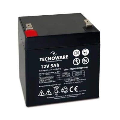 Abbildung von Tecnoware Ersatzbatterie für Unterbrechungsfreie Notstromversorgung (USV), Videoüberwachungs und Alarmsysteme 12V Kapazität 5 Ah Faston Anschluss 6.3 mm Abmessungen 9 x 10 7 cm