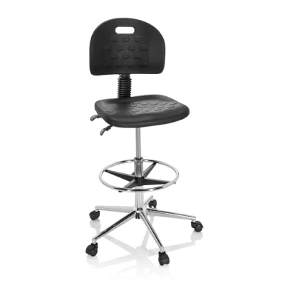 Abbildung von hjh OFFICE 830097 Arbeitsstuhl hoch TOP Work 23 I PU Hartschaum Schwarz Arbeitshocker mit Lehne, Rollen &amp; Gleiter