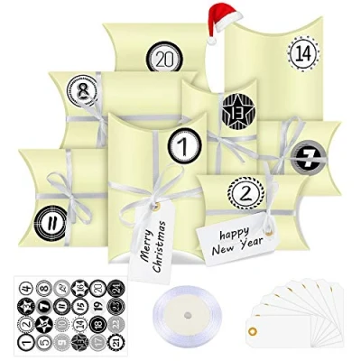 Abbildung von Adventskalender zum Befüllen, 24 Boxen, mit Zahlenaufklebern, für Weihnachten Basteln und Verzieren, Weihnachts Geschenktüte DIY