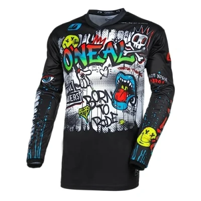 Abbildung von O&#039;NEAL Motocross Jersey Langarm MX Enduro Gepolsterter Ellbogenschutz, V Ausschnitt, atmungsaktiv Element Rancid V.24 Erwachsene Schwarz Weiß Größe S