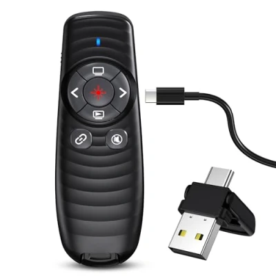 Abbildung von USB C presenter Wiederaufladbar, Kabellose 2.4 GHz Pointer für Präsentationen via Typ und Empfänger, Rot Licht Powerpoint Windows 7/8/10/Mac IOS 3/Linux/Android 4.3/PowerPoint