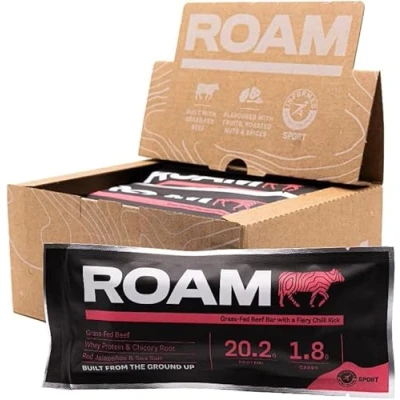 Abbildung von ROAM Natürliche Protein Riegel, Mahlzeit Ersatz Keto 6 x 45g Rindfleisch Riegel &amp; gesunde Snacks, Ideal für Fleischfresser Diät (6 Bars, Jalapéno Chili)