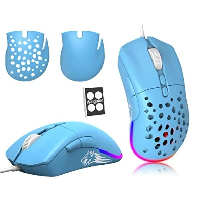 Abbildung von ZIYOU LANG D19 Mäuse Gaming Maus, kabelgebundene für Laptop PC RGB Maus Gaming, programmierbare 7 Tasten USB bis zu 12.000 DPI Wabenschale optische ultraleichte Blau