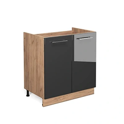 Abbildung von Vicco Spülenunterschrank Fame Line, Anthrazit Hochglanz/Goldkraft Eiche, 80 cm ohne Arbeitsplatte