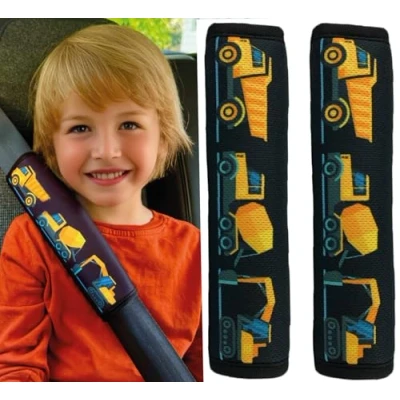 Abbildung von Schlafkissen 1x oder 2x HECKBO Kinder Auto Gurtpolster Gurtschutz mit Baufahrzeuge Motiv Sicherheitsgurt Polster für und Babys Ideal jeden Gurt Autositzerhöhungen Fahrradanhänger Flugzeug,