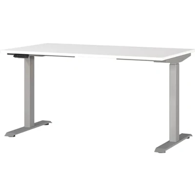 Abbildung von Germania Schreibtisch 7905 639, in Weiß/Silber, EL. höhenverstellb., 140 x 120 80 cm (BxHxT)