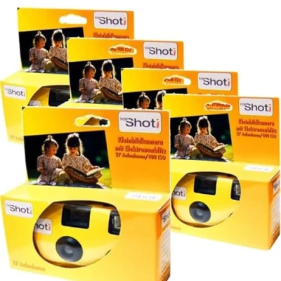 Abbildung von 5X 1A PHOTO PORST Einwegkamera Edition Topshot in gelb/Hochzeitskamera/Partykamera (je 27 Aufnahmen, 5er Pack)