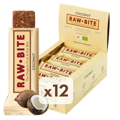 Abbildung von RAWBITE COCONUT in der 12er Box Vegan, glutenfrei &amp; ohne Zuckerzusatz (enthält von Natur aus Zucker) Bio Frucht Nuss Riegel mit Kokos (12 x 50 g)