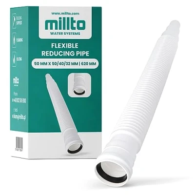 Abbildung von Millto™ Flexibles Rohr Reduzierstück 50 x 50/40/32 mm 620 Abflussrohr mit Muffe Abwassersystem Kanalsystem Abgang Waschtisch Verstellbares Abflussverbindungsstück Abflusssysteme