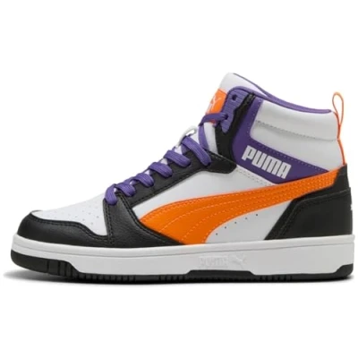 Abbildung von Puma Unisex Kinder Rebound V6 Mid Jr Sneaker, Weiß Orange Glo Schwarz, 36 EU
