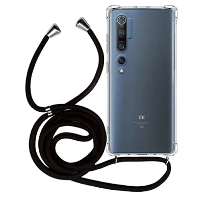 Abbildung von MyGadget Handykette für Xiaomi Mi 10 pro &amp; 4G [ TPU Hülle mit verstellbaren Band ] Handyhülle Handyband zum Umhängen Kordel Schnur Case Schutzhülle Schwarz