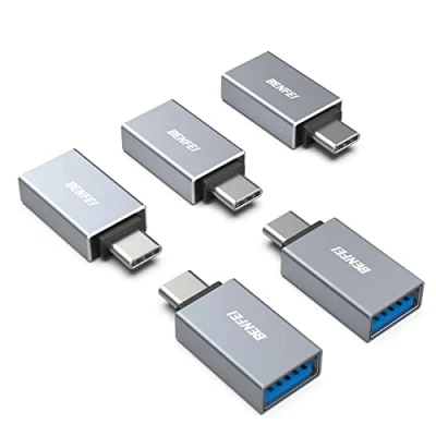 Abbildung von BENFEI USB C auf 3.0 Adapter, 5 Stück OTG Typ Adapter [Thunderbolt 3/4] to 3.1/3.0/2.0, Kompatibel mit iPhone 15 Pro/Max MacBook Pro/Air 2023 iPad Pro iMac S23 XPS 17 usw, Grau