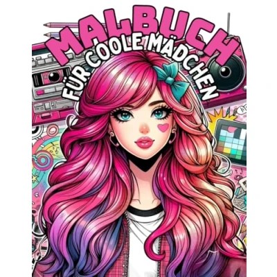 Abbildung von Malbuch für Coole Mädchen Geschenk ab 10 Jahren: Beschäftigungsbuch mit 50 coolen Motiven (Portraits, Muster, Pferde, Manga und mehr) Teenager