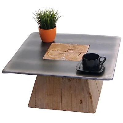 Abbildung von Couchtisch HWC L76, Wohnzimmertisch Beistelltisch, Industrial Massiv Holz MVG, 60x60cm Natur mit Metall Optik