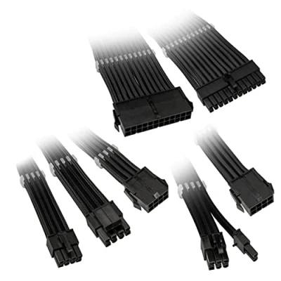 Abbildung von KOLINK Sechs Kabelverlängerungssätze Sleeved Cable Kit Enthält 24 polige 4+4 8 und 6+2 Pc Kabel PCIe Funktioniert mit 5.0 (Schwarz)