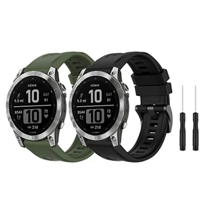 Abbildung von MiKoyi 22 mm QuickFit Armband für Garmin Fenix 8 47 mm/Fenix E 7/7 pro Solar/Fenix 6/5, Weiches Antiallergisches Sport Silikon Uhrenarmband Approach S70 mm, Schwarz und Grün