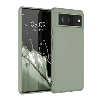 Abbildung von kwmobile Hülle kompatibel mit Google Pixel 6 weiches TPU Silikon Case Cover geeignet für kabelloses Laden Graugrün