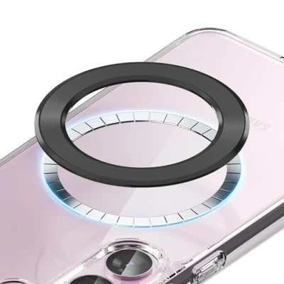 Abbildung von Sinjimoru Universal Handy Magnet Ring Sticker für alle Smartphones, Starke Magnetring Platte zum Aufkleben Android/iPhone Hülle kompatibel mit MagSafe Ladegerät &amp; Zubehör. M Plate Schwarz