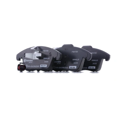 Abbildung von BREMBO P 85 112X Bremsbelagsatz inkl. Verschleißwarnkontakt ohne Zubehör AUDI: Q3, VOLKSWAGEN: Tiguan I, SEAT: Alhambra II