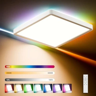 Abbildung von LQWELL® LED Deckenleuchte Dimmbar mit Fernbedienung, 24W 2500LM 3000 6500K RGB Deckenlampe, Quadrat Flache Deckenbeleuchtung IP44 für Wohnzimmer Schlafzimmer Esszimmer Balkon Korridor, 300 * 40mm