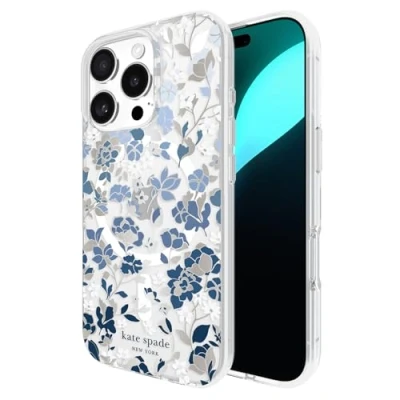 Abbildung von Kate Spade New York iPhone 16 Pro Hülle Kompatibel mit MagSafe Designer Handyhülle Blumenbeet Blue Gems