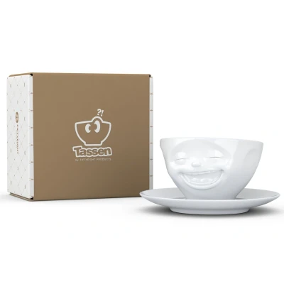 Abbildung von Kaffeetasse mit Gesicht lachend weiß 200ml Porzellan