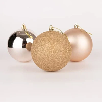 Abbildung von 10 cm/6 Stück Weihnachtskugeln, bruchsicher, Champagner Gold, Weihnachtsbaumschmuck, Kugel, Ornamente, Kugeln, Weihnachtsdekoration, Urlaubsdekoration, glänzend, matt, glitzernd