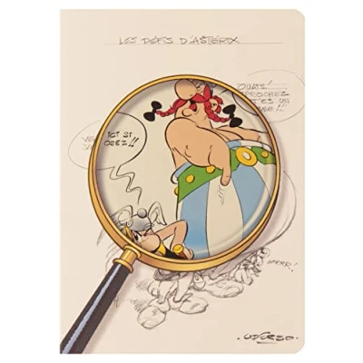Abbildung von Clairefontaine 813025C Notizbuch Asterix 4, mit Fadenbindung DIN A5, 32 Blatt liniert, Motiv skizziert Lupe, 1 Stück