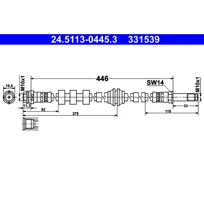 Abbildung von ATE 24.5113 0445.3 Bremsschläuche 446 M10x1 AUDI: A6 C7 Limousine, Avant, A7 Sportback