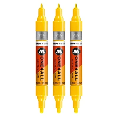 Abbildung von Molotow One4All Acrylic Twin Marker (Strichstärke 1,5 mm und 4 mm, hochdeckend permanent) 3 Stück Farbe 006 zink gelb