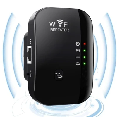 Abbildung von WiFi Extender Booster WLAN Repeater Verstärker bis zu 4000sq ft mit Repeater/AP Modus Ethernet Port Allen Geräten 1 Tap Setup Access Point Kabe(Schwarz)