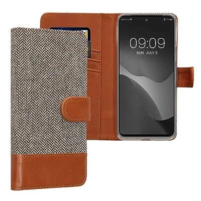 Abbildung von kwmobile Wallet Case kompatibel mit Google Pixel 8 Pro Hülle Ständer Handyhülle Kartenfächer Hellgrau Braun